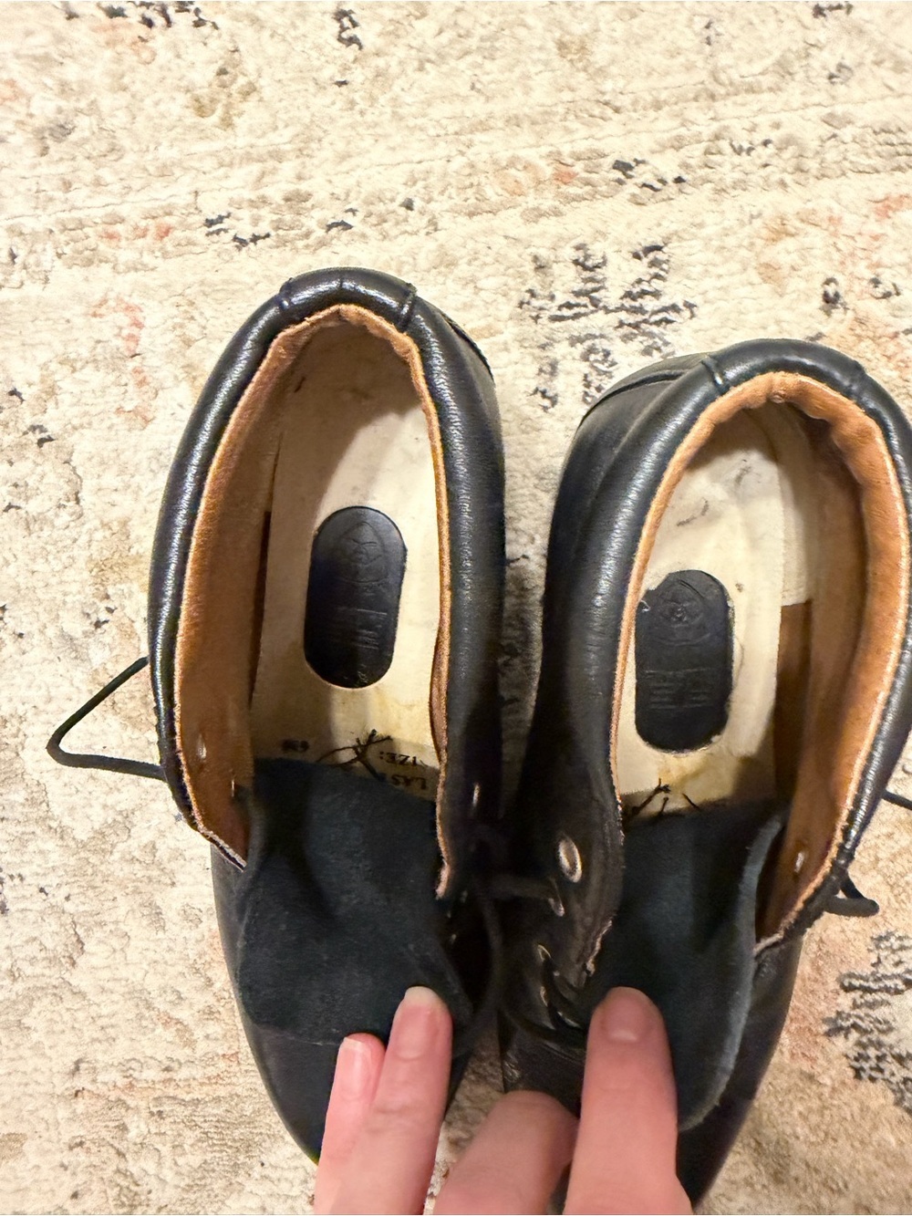 Ariat Black Leather Lace-Up Shoe with Brown Interior Y2K - Picture 6 of 7